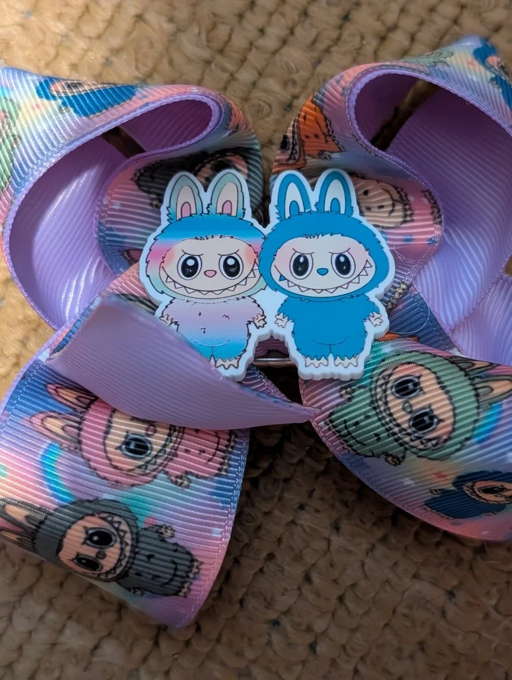 Cute Pastel Character Hair Bow with Bunny Charm